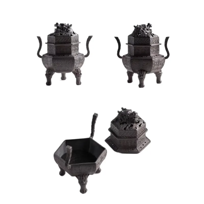 household indoor incense burner, dragon pattern tea ceremony incense burner, ancient tin alloy ornament, incense burner cauldron