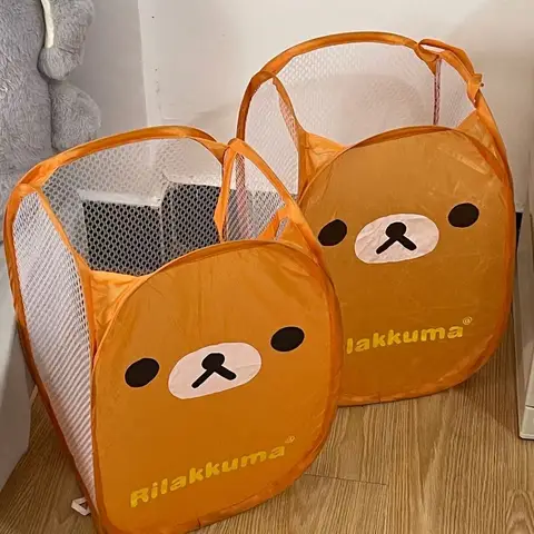 Hot Japan Rilakkuma Mesh Folding Large Capacity Laundry Basket Cartoon Portable Storage Frame Dormitory Household Laundry Basket