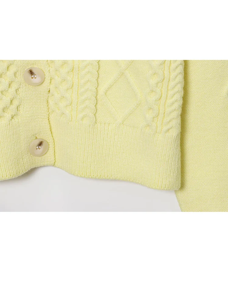 HH mode femmes jaune doux tricoté Cardigan 2025 femme à manches longues col rond boutons pull dame paresseux tricots manteau ﻿ ﻿ ﻿