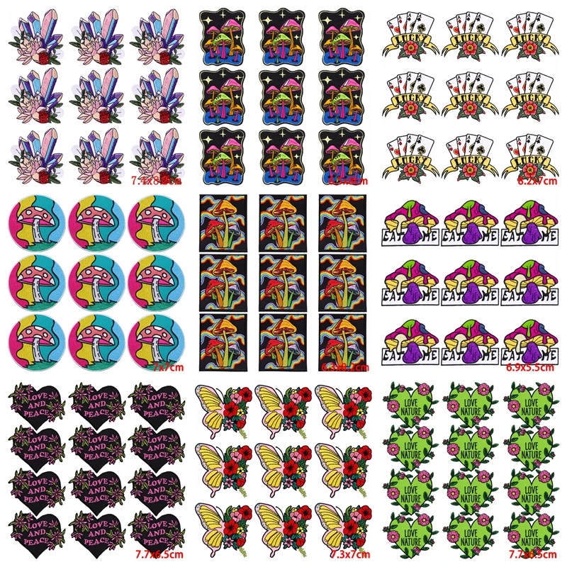 10Pcs/Lot Mushroom Embroidery Patches For Clothing Anime Patch Magic Flower Iron On Patches On Clothes Fusible/Sewing Stickers