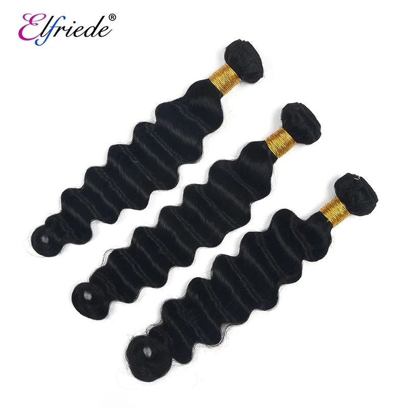 Elfriede Natural Black Loose Deep Wave Human Hair Bundles 100% Remy Human Hair 3/4 Pcs Weaves Brazilian Human Hair Extensions