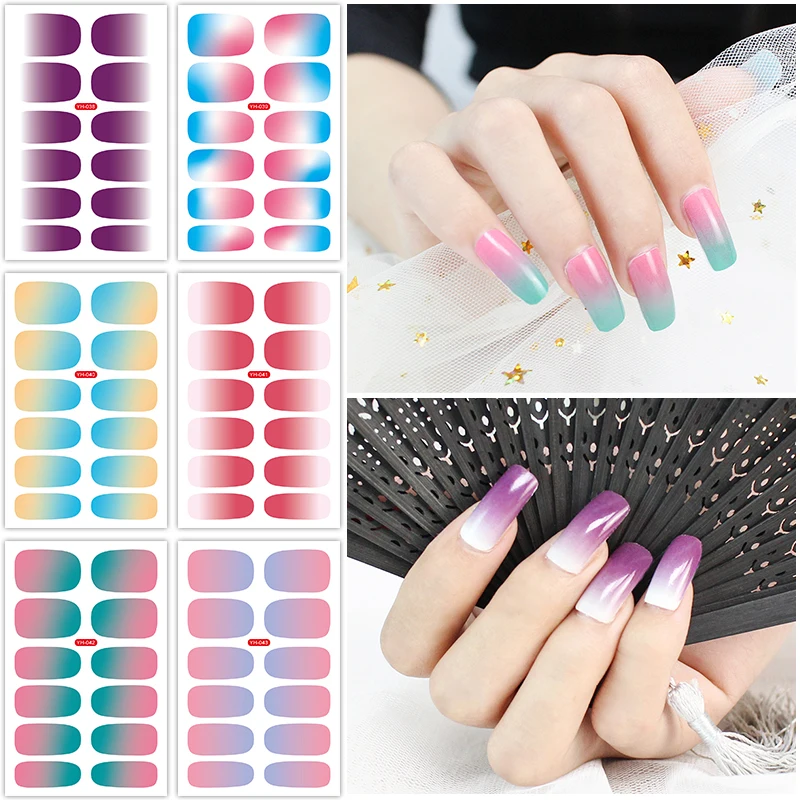 VeeCharm - Gradient Color Nail Polish Stickers, Full Nail Polish Strips, Lasting, DIY, Self-Adhesive Nail Art Decals, 1/12 Sheet