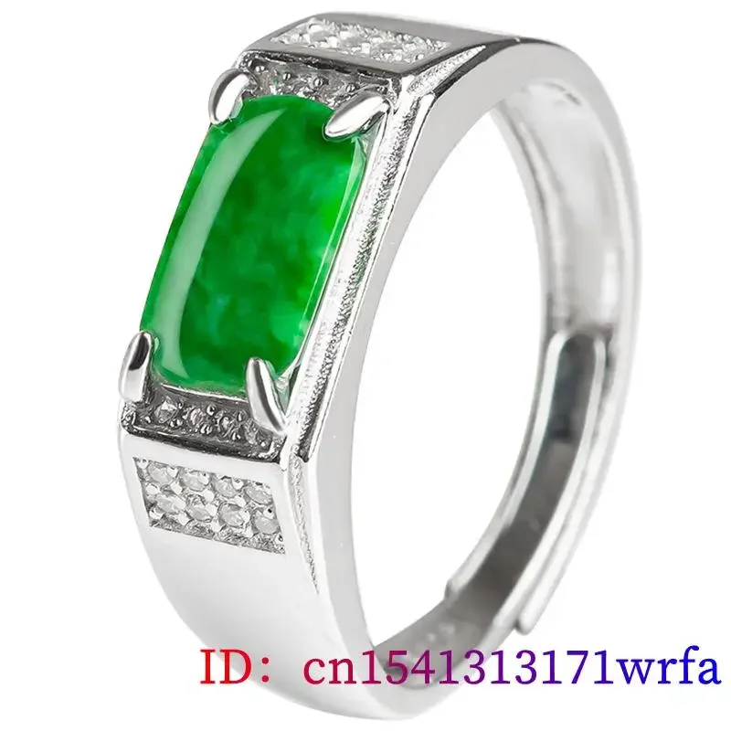 Burmese Jade Rings Real Fashion Green 925 Silver Jewelry Women Gift Natural Jadeite Amulets Designer Emerald Gemstones Charms