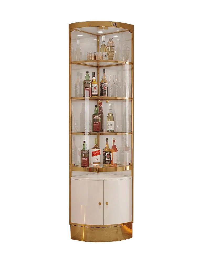 Light stainless steel triangle , glass wine cabinet, post-modern corner wine cabinet, living room fan ,