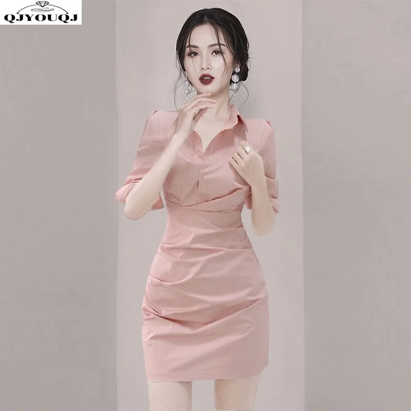 Slim Fit High-end Temperament Shirt Dress 2024 Summer New Small Professional Women's Dress with Buttocks Wrapped Skirt