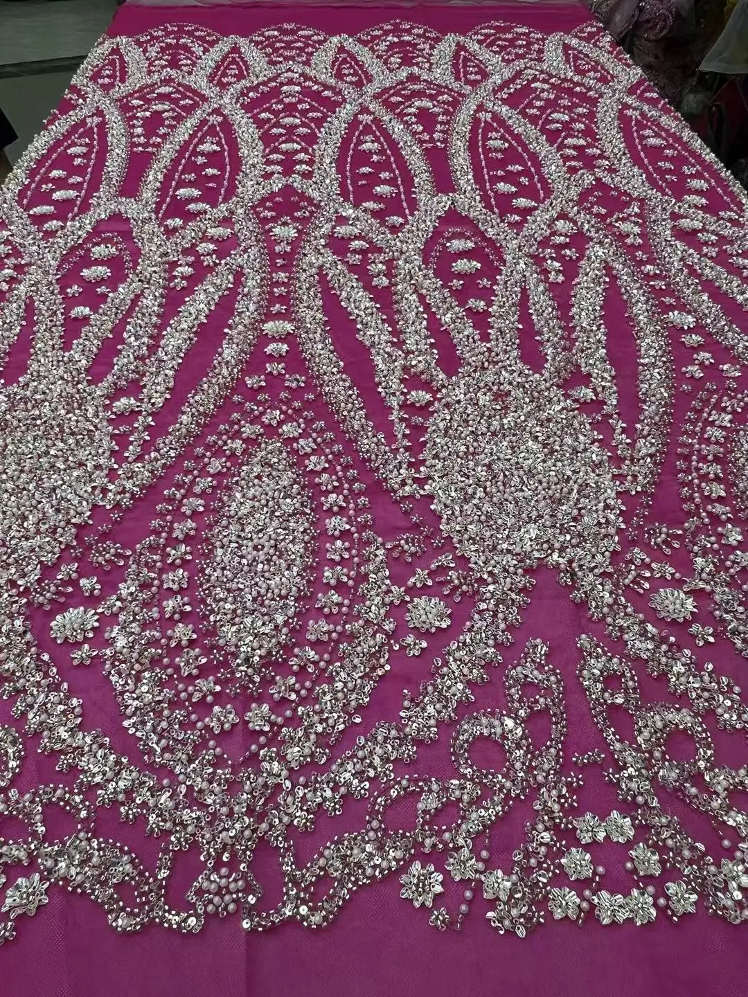 

Luxury African Heavy Beaded 2025 High Quality Nigerian Sequins With Pearl Lace French Tulle Lace Fabric For Party Dress Sewing
