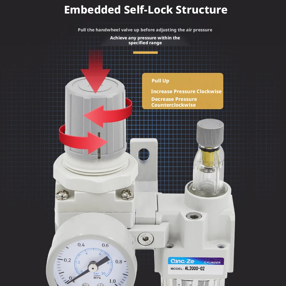 Air Treatment Unit with Embedded Self-Locking Structure: 0.05–0.9MPa Adjustable, Real-Time Pressure Monitoring, IP54 Rated