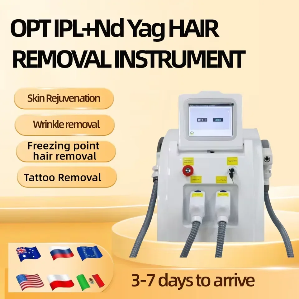 

OPT IPL Nd YAG Пикосекундная лазерная машина 2-в-1 Профессиональное оборудование для удаления татуировок и уменьшения волос с безболезненной технологией