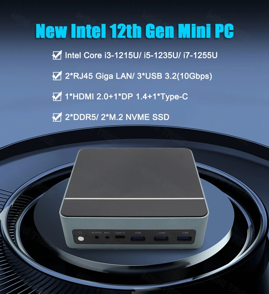 معالج Intel Core Ultra 7 155U كمبيوتر صغير للمكتب المنزلي 16 جيجابايت DDR5 ويندوز 11 كمبيوتر مكتبي للألعاب ثلاثي 4K Wifi6