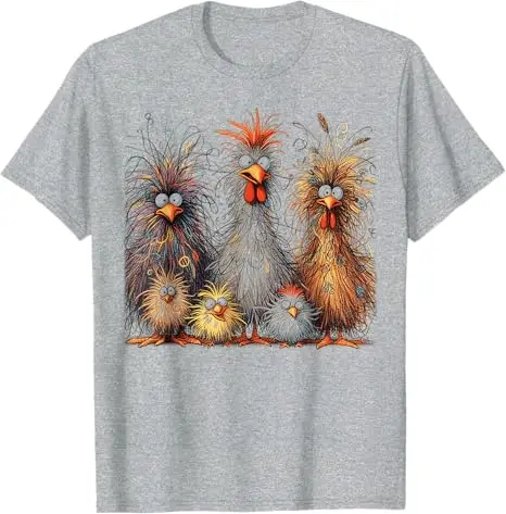 Eagerlys Colorful Funny Chicken Art, Crazy Chicken Family T-Shirt Humorous Graphic Outfit Short Sleeve Blouses Fashion Y2k Top