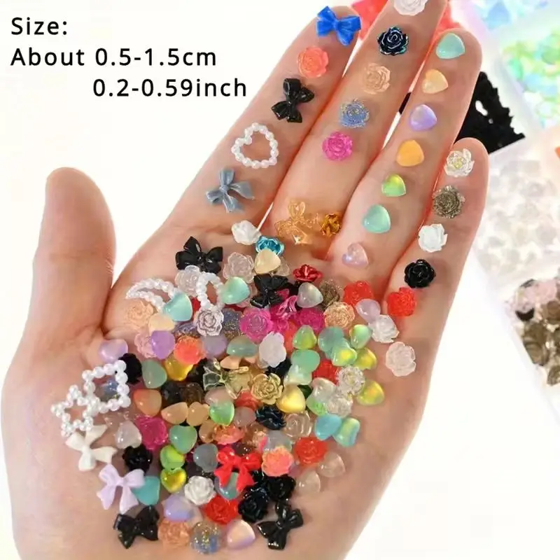 300g  (Approx. 5000pcs) 3D Resin Nail Art Charms - Heart, Butterfly, Floral Designs   Pedicure Decorations for DIY Nail Designs