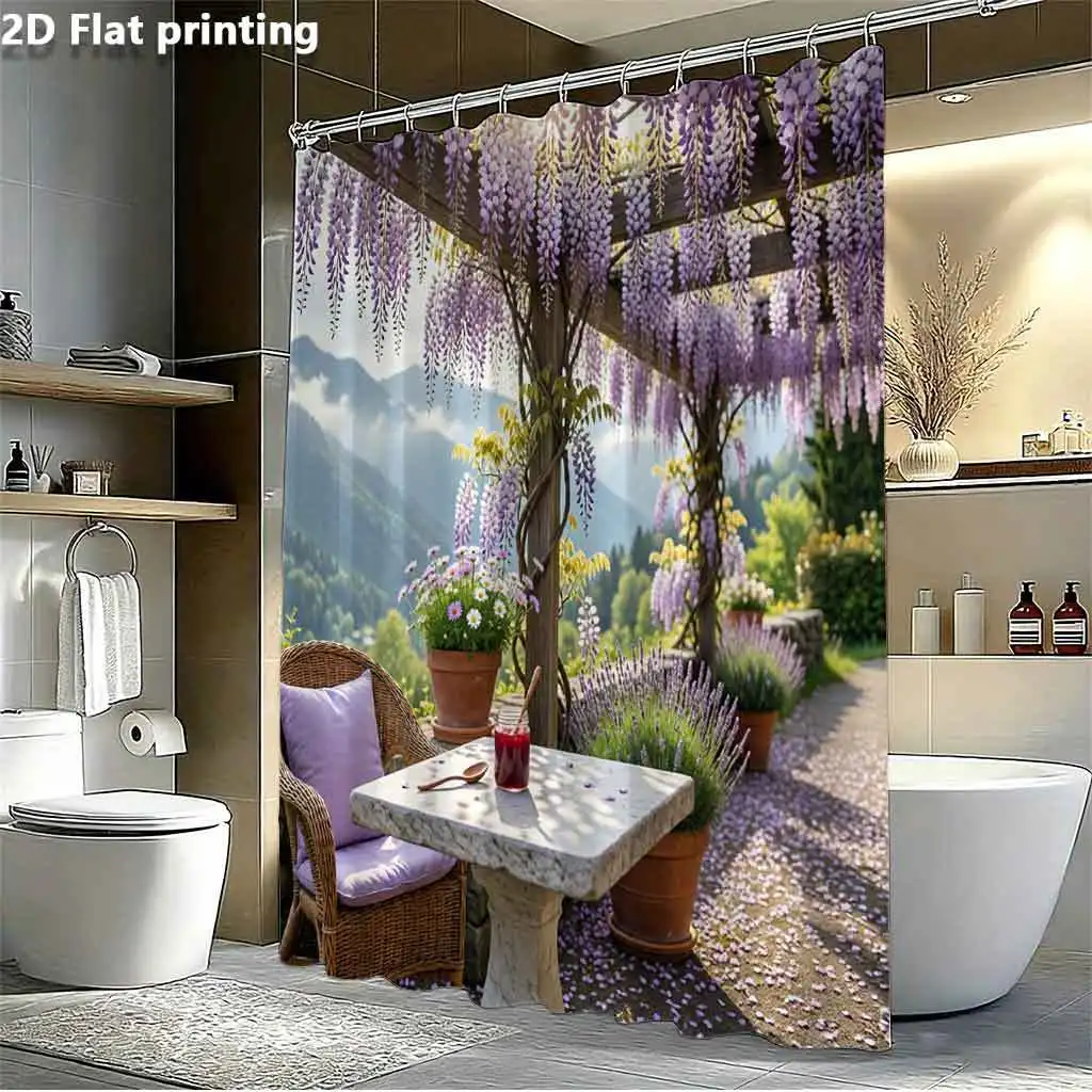 Luxurious Waterproof Shower Curtain Polyester Liner Large Size Tropical Nature Garden Wisteria Print Bathroom Decor Realistic Sc