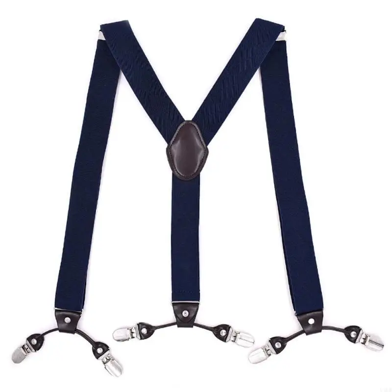 

U4LE Men Y-Shape Solid Or Dot Suspender Non-Slip 6 Clips Elastic Adjustable Braces