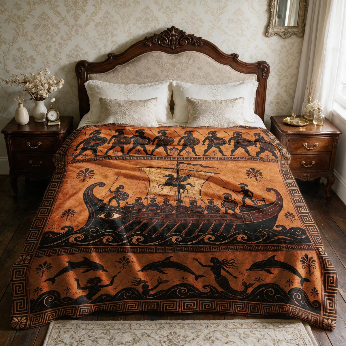 Vintage Ancient Greece Myth Art Flannel Blanket Lightweight Warm Throw Blanket for Bedroom Sofa Camping Home Wall Ornament