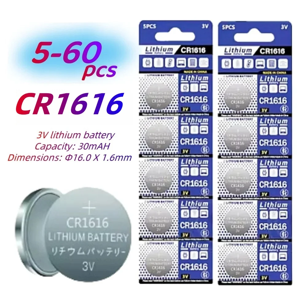 5-60PCS CR1616 3V Lithium Battery Button Battery Coin Cells Batteries DL1616 BR1616 5021LC LM1616For Toys  Watch Remote Control