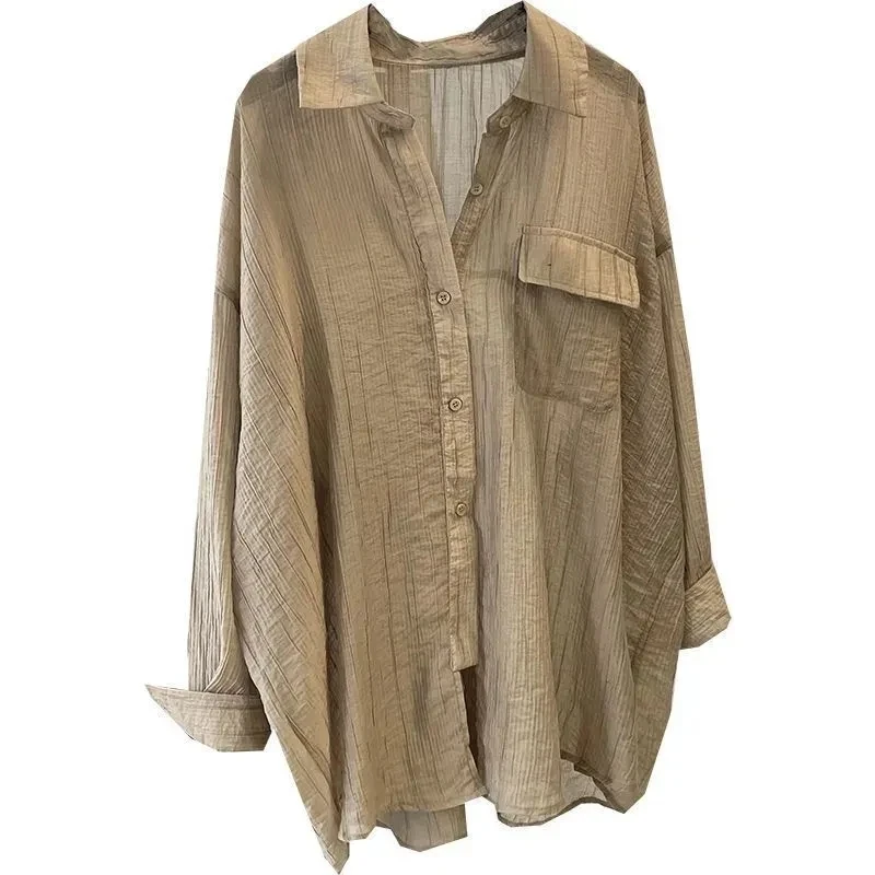 Ladies Loose Fit Lungo Sve Sottile Colore puro irt Coreano Sle Protezione solare Faionable Office Wear Miscela di poliestere irt