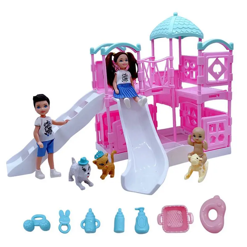 Slide For Dolls Kids Toys 5.5 Inch Boy And Girls Simulation Amusement Park Model Feeder Children' DIY Play Toys Birthday Gifts
