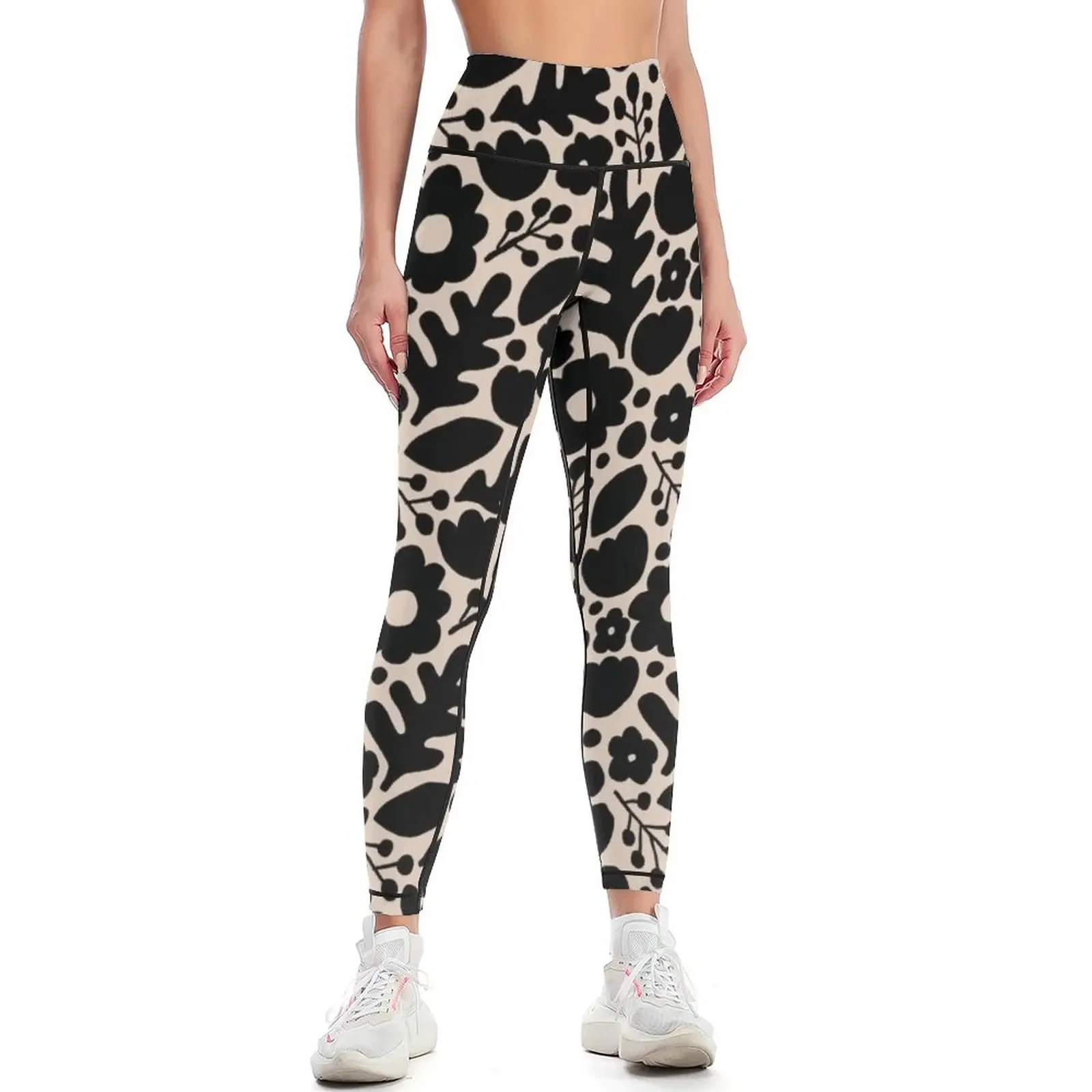 

Savonlinna - black on cream Leggings sports tennis for sports for push up sport pants Golf wear Womens Leggings