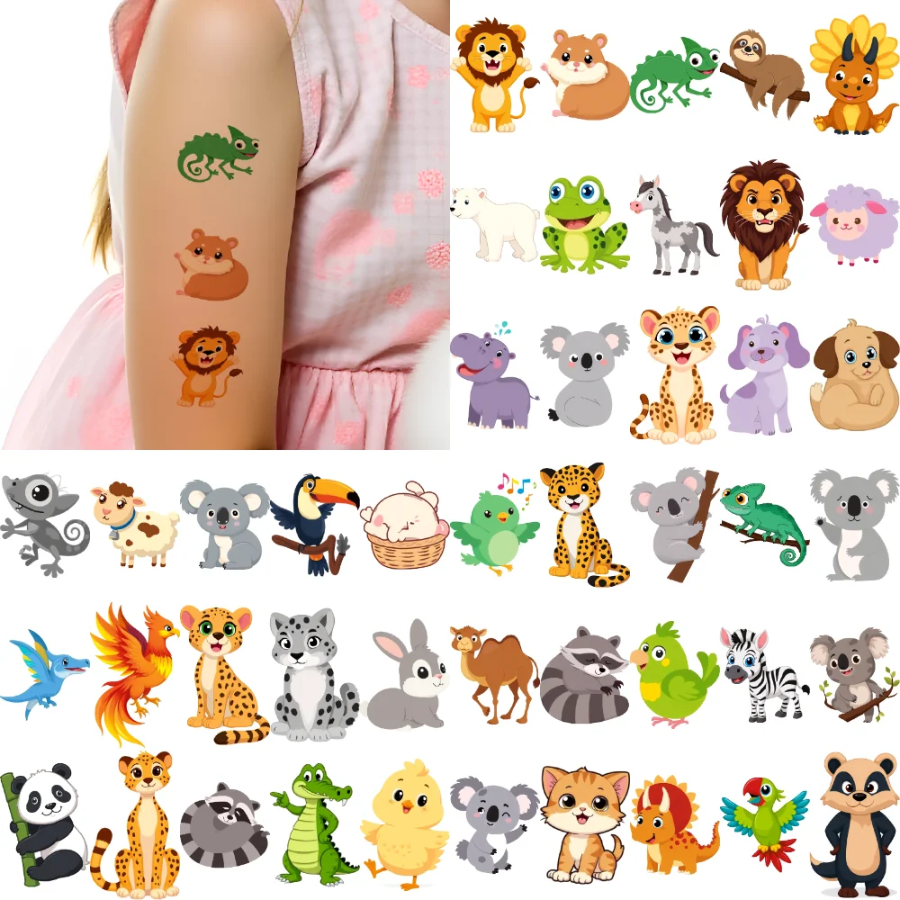 

54pcs Temporary Tattoo Cartoon Lemur Panda Zebra For Boys Arms Girls
