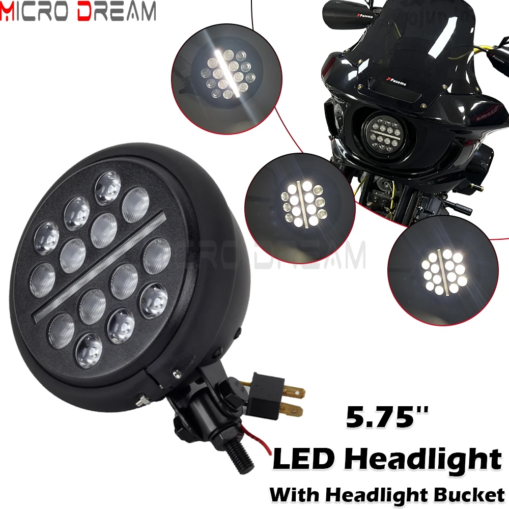 

Motorcycle Club Style Headlamp 5.75" LED Headlight Daytime Running Lights W/ High Low Beam For Harley Dyna Softail Chopper Bob