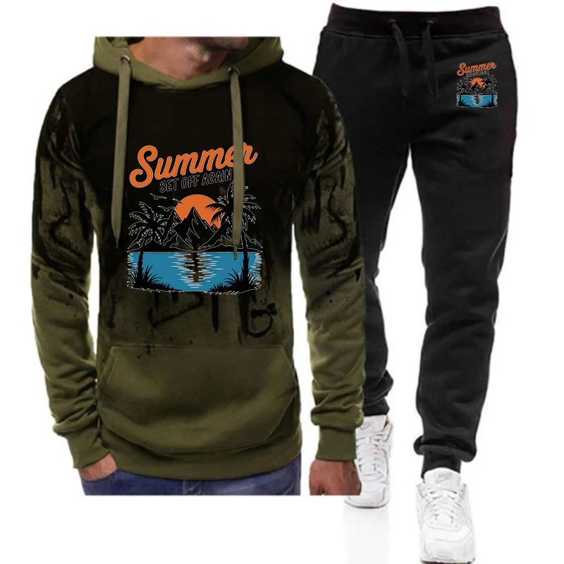 

2026 Summer Set Off Again Print Spring And Autumn Men's New Gradient Color Set Hoodie + Sweatpant Two-piece Suit
