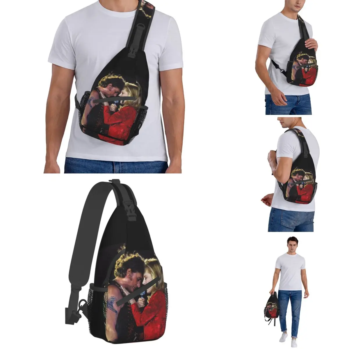 Johnny Hallyday Sylvie Crossbody Sling Bag Small Chest Bag Music French Singer Shoulder Backpack Daypack  Hiking Outdoor Travel