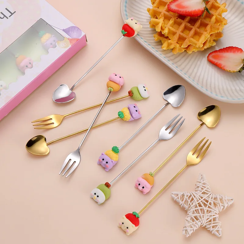 Cartoon Animal Fruit Fork Cute Afternoon Tea Dessert Cake Fruit Fork Creative 430 Stainless Steel Fruit Fork Kitchen Product
