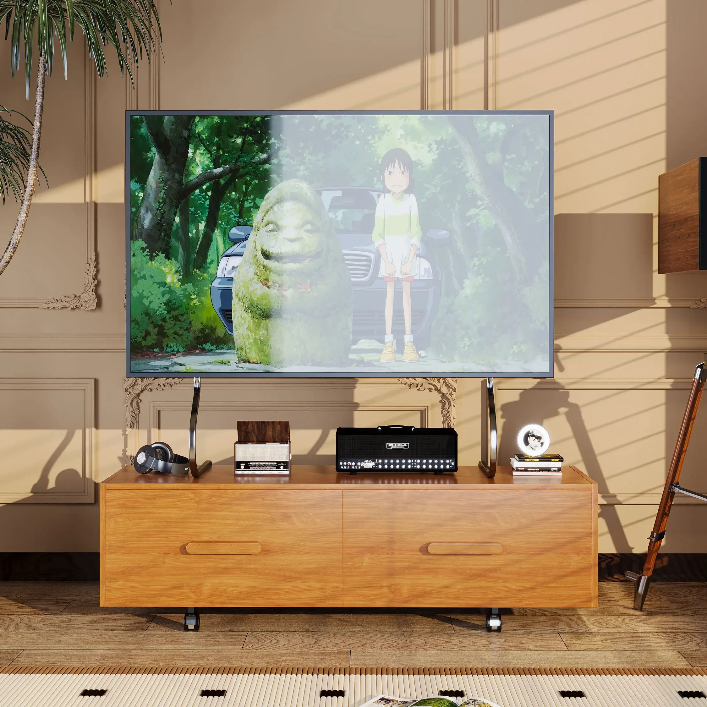 Medieval removable TV cabinet Small apartment solid wood multi-layer board Living room storage cabinet TV bracket