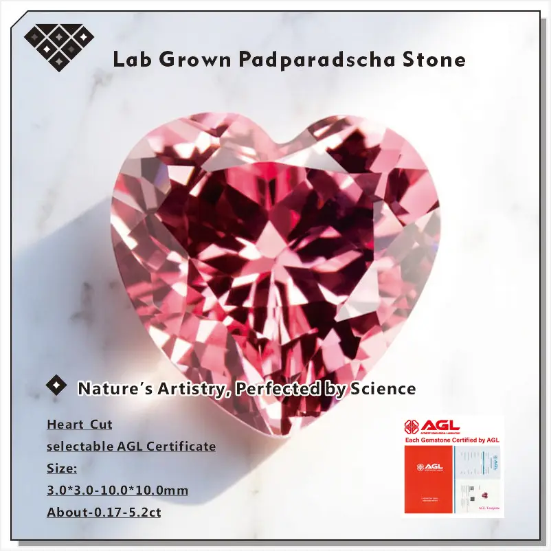 

Lab Grown Padparadscha Red Lotus Flower Color Heart Cut VVS1 High-Quality Loose Gemstone Selectable AGL Certificate