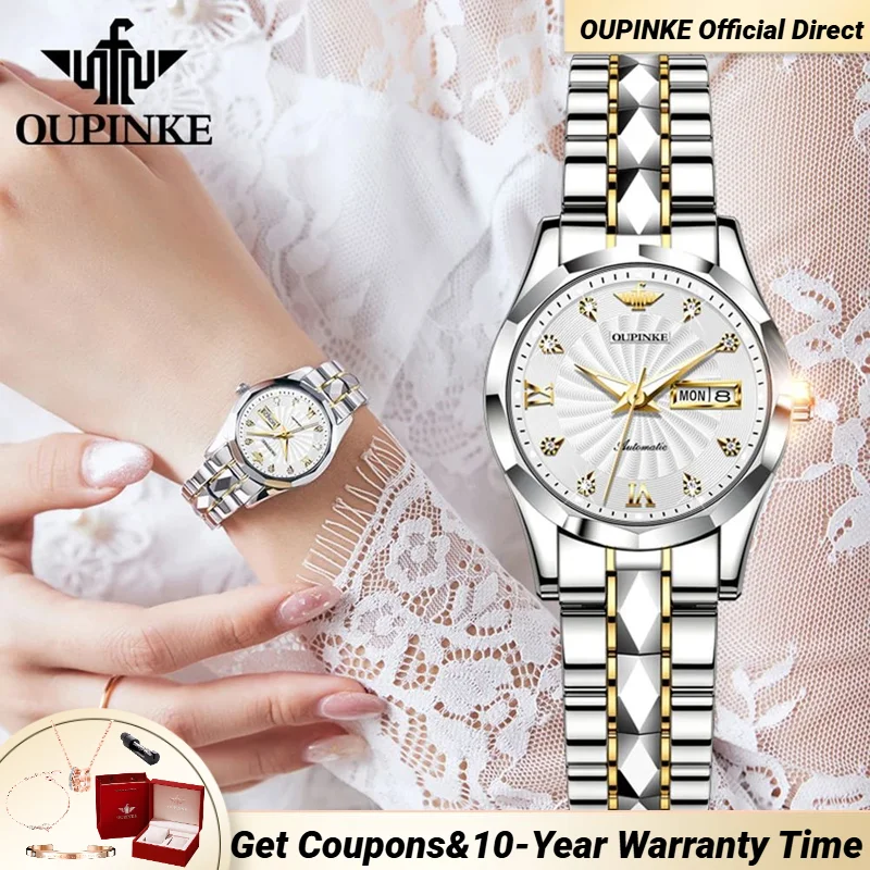 OUPINKE 3169 Women Watch Japan Automatic Mechanical Movement Elegant Luxury Sapphire Mirror Date Week Hand Clock Original Watch