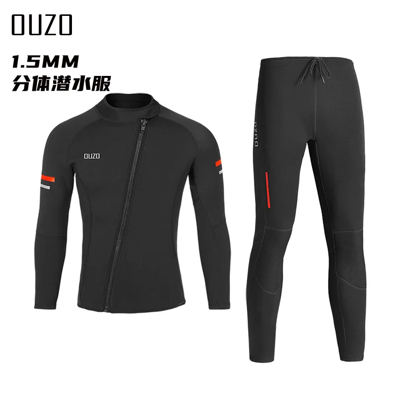 Calda muta da sub per uomo e donna, abbigliamento da sub diviso, maniche lunghe, protezione dal freddo, resistente al sole, surf, 1,5 mm