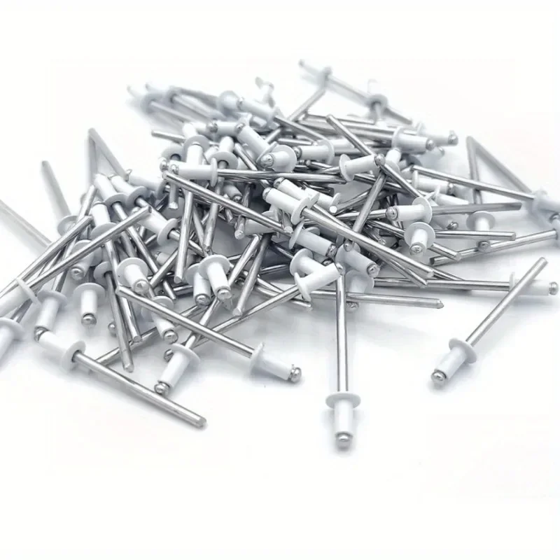 50pcs White Painted Blind Rivets Round Head Hollow Rivets Aluminium Steel Home Decoration Rivets Hardware Fastener DIA 1/8"