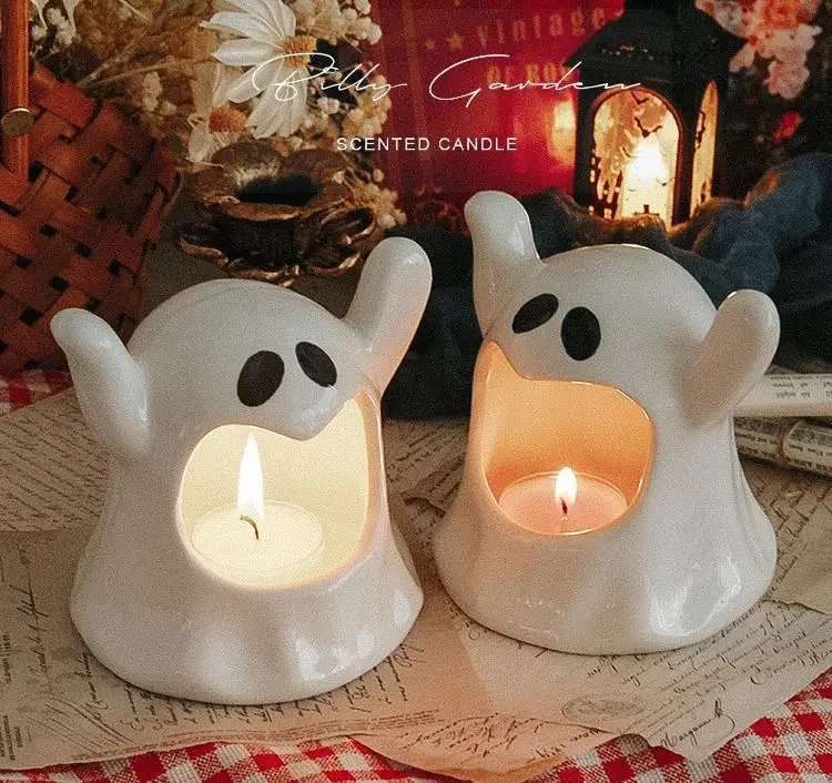 

Cute ghost halloween scented candle holder small tea wax birthday gift funny high-value decorative ornament