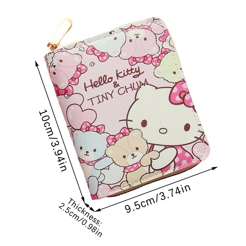 Mini billetera pequeña de Hello Kitty para niñas, carteras cortas de lujo, bolso de mano Kawaii, monedero lindo