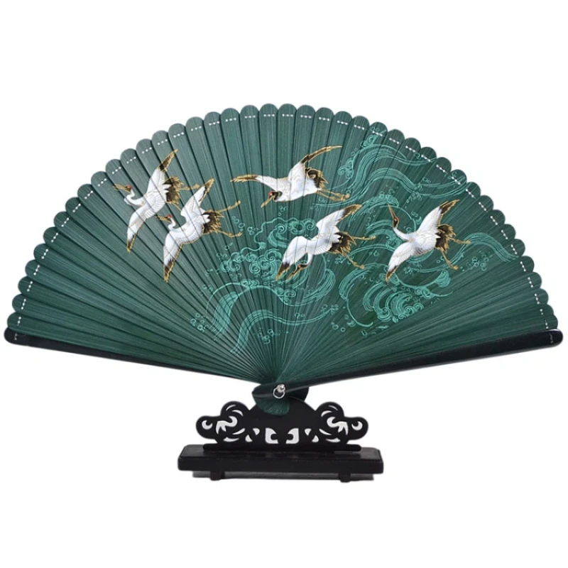 

Chinese Style All Bamboo Folding Fan Carved Portable Dance Runway Hanfu Fan Green Fashionable Ancient Style Summer Cute Hand Fan
