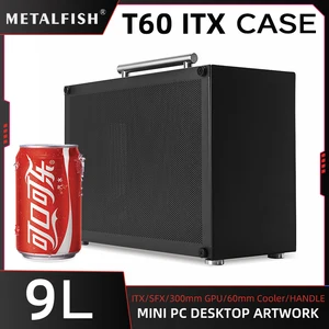 Metalfish T60 Mini ITX Black Case 9L con panel lateral acrílico o de malla y soporte de mango portátil PSU SFX/GPU de 300 mm/2*120 mm ventilador 6 Mejor Case de PC de ventas Micro Atx - №2