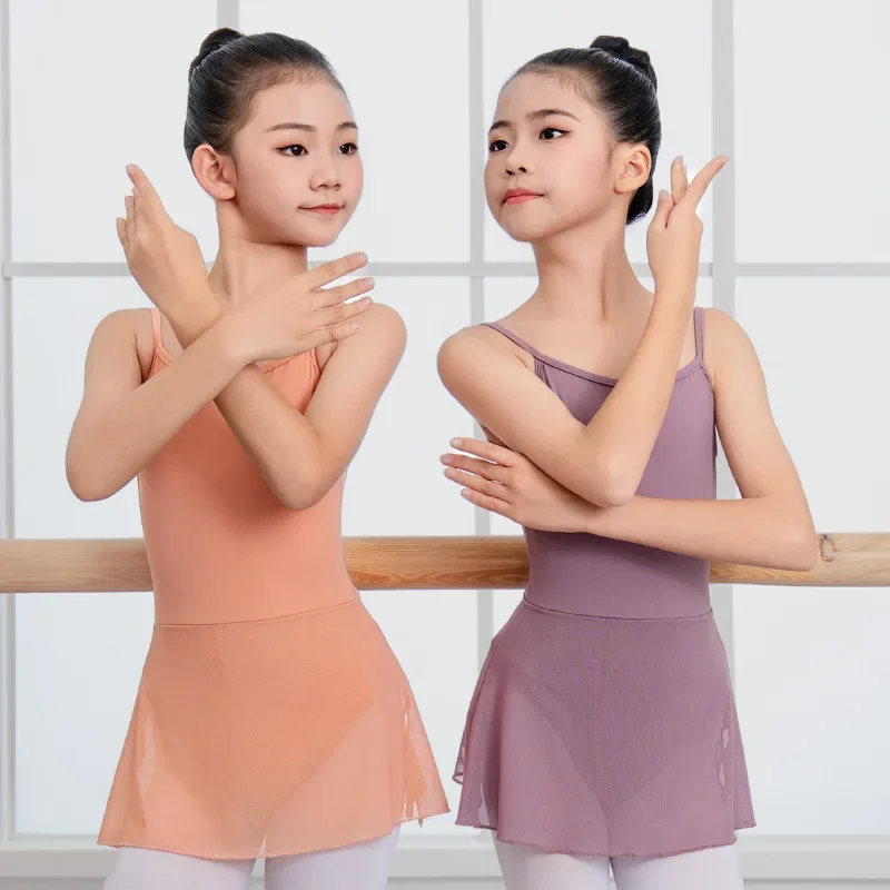 New Child Ballet Dancewear Leotard Sleeveless Strap Dress with Tutu Girls Kids Gym Performance Costumes