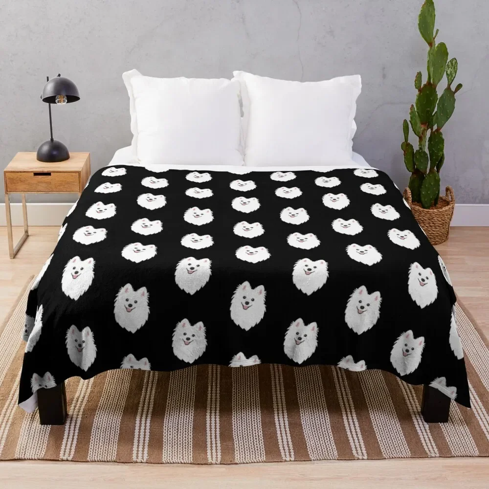 

Curious White Spitz Puppy Dog - Charcoal Black Throw Blanket Bed Fashionable Custom Blankets