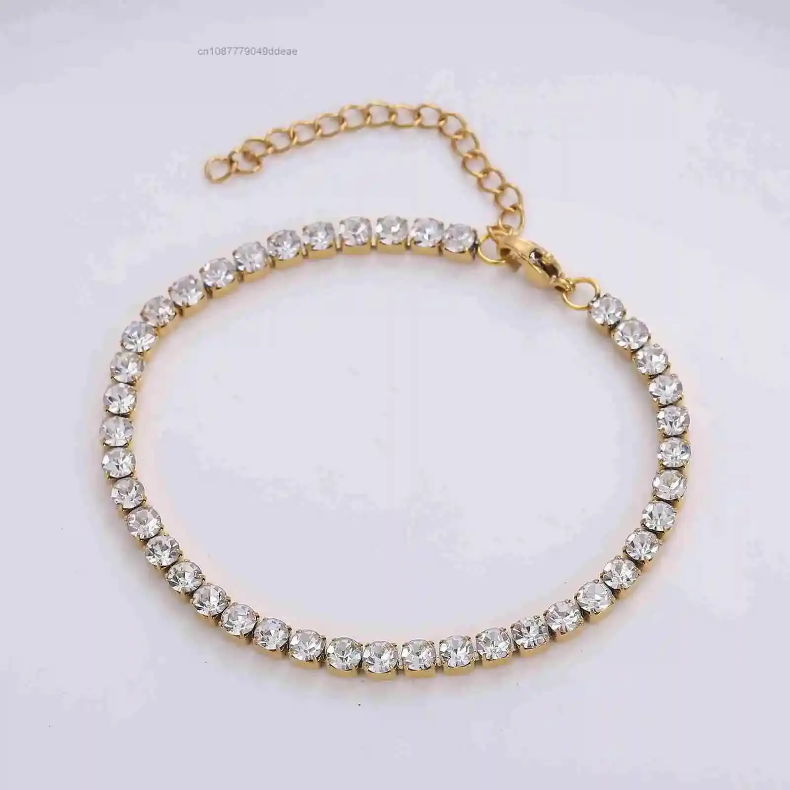 

Gold Plated 3mm Iced Out Icy CZ Diamond Tennis Bracelet Fashion Stainless Steel Chain