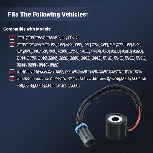 Imagen 2 del producto Bobina de válvula solenoide, 12V, 6671025, 6309311, para HydraForce Bobcat 453, 463, 553, 653, 751, 753, 763, 773, S150, S160, S175, T180, T190