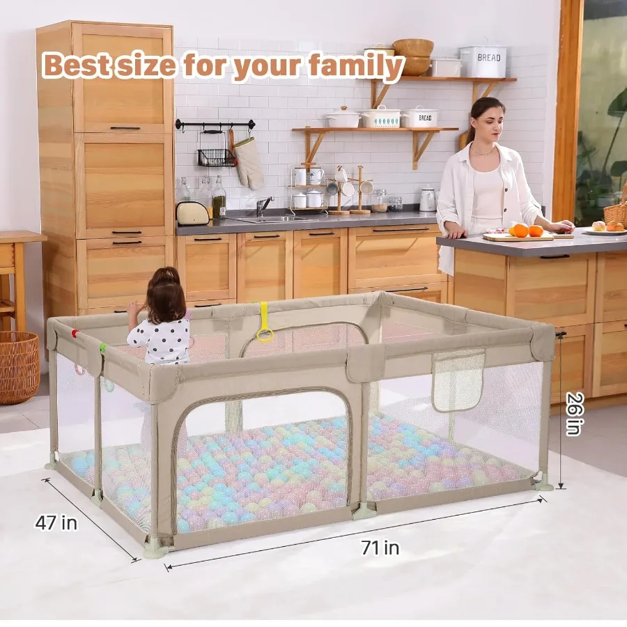 Large Baby Playpen 71×47 Inch Big Play Pens for Babies and Toddlers- Indoor and Outdoor Safe Play Area Soft Breathable Visible