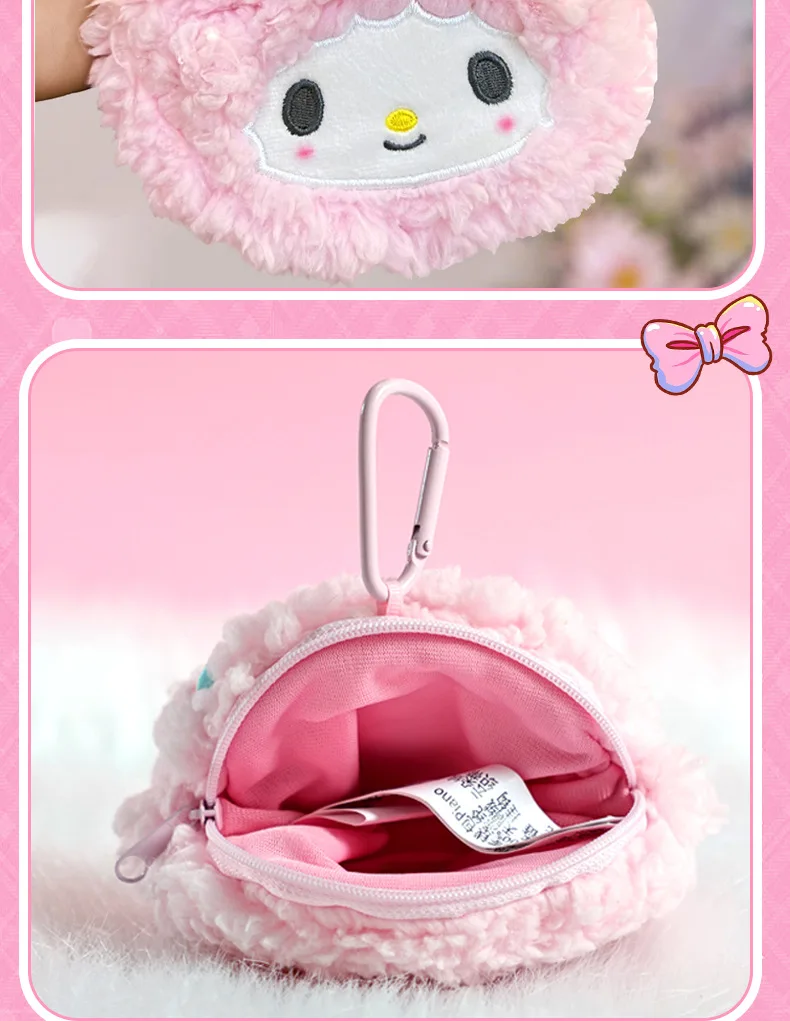 Original Lizenzierte Sanrio Hello Kitty & Kuromi Plüsch-Geldbörse, Echte Cartoon-Schlüsselanhänger-Tasche, Weiche Mini-Reißverschluss-Geldbörse, Niedliche Tasche – Detail 10