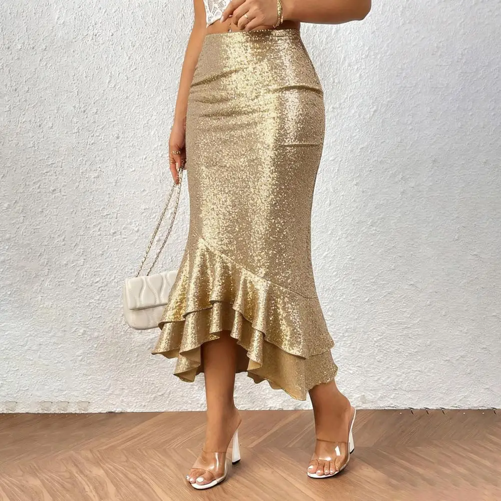 

Женская длинная юбка миди для вечеринок, сексуальная облегающая юбка-«рыбий хвост» с блестками, оборками и низкой посадкой, прикрывающая бедра, на каждый день