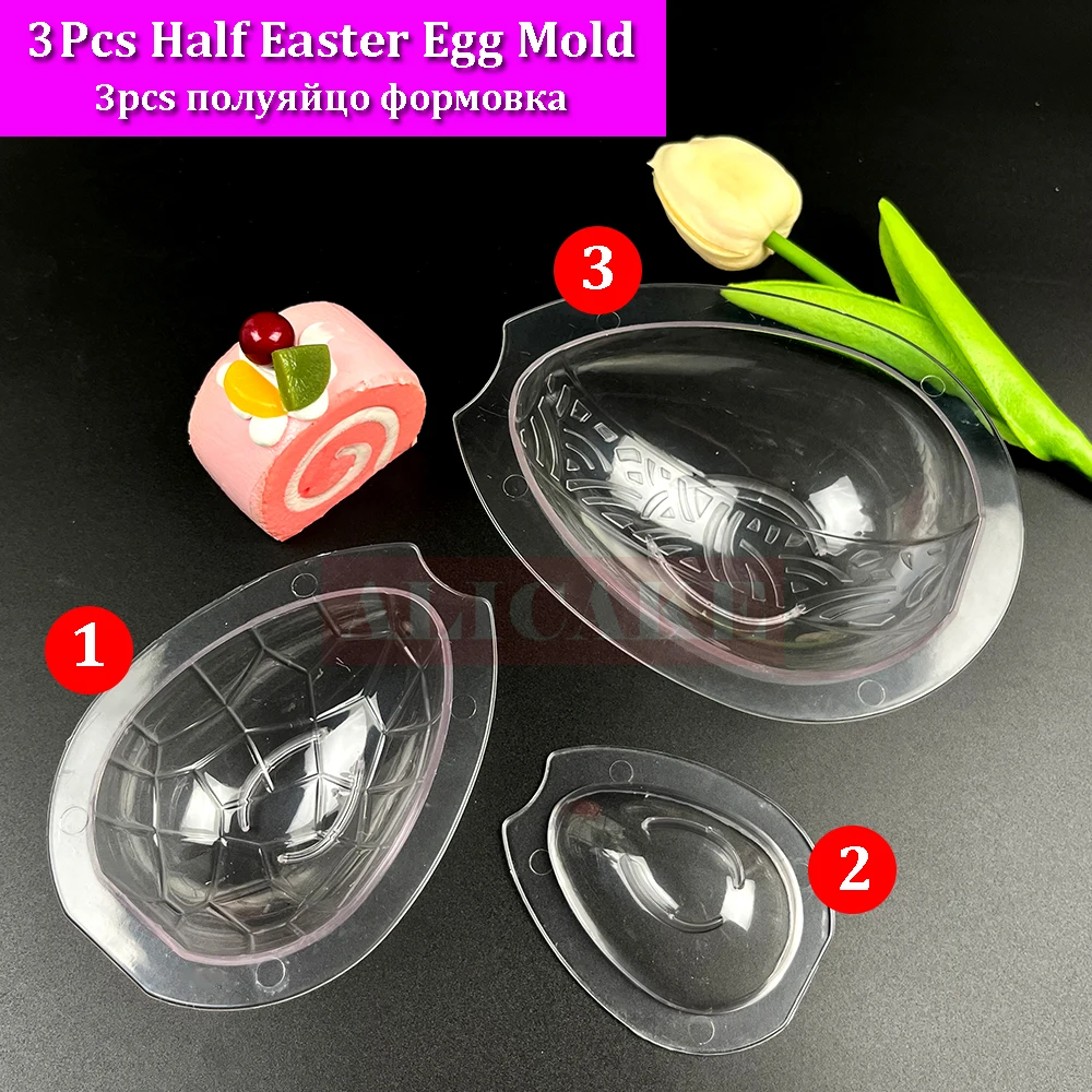 3Pcs Chocolate Mould Easter Egg Half Shape Polycarbonate Professional Cake Mold for Chocolates Confectionery Baking Pastry Tools