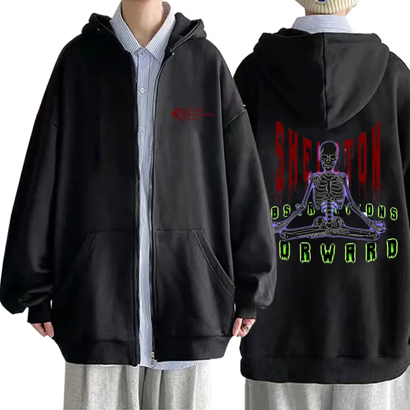 

Forward Observations Group Zipper Hoodie Men's Gothic Punk Skeleton Graphic Zip Up Hoodies Male Casual Oversized Zip Up Jacket