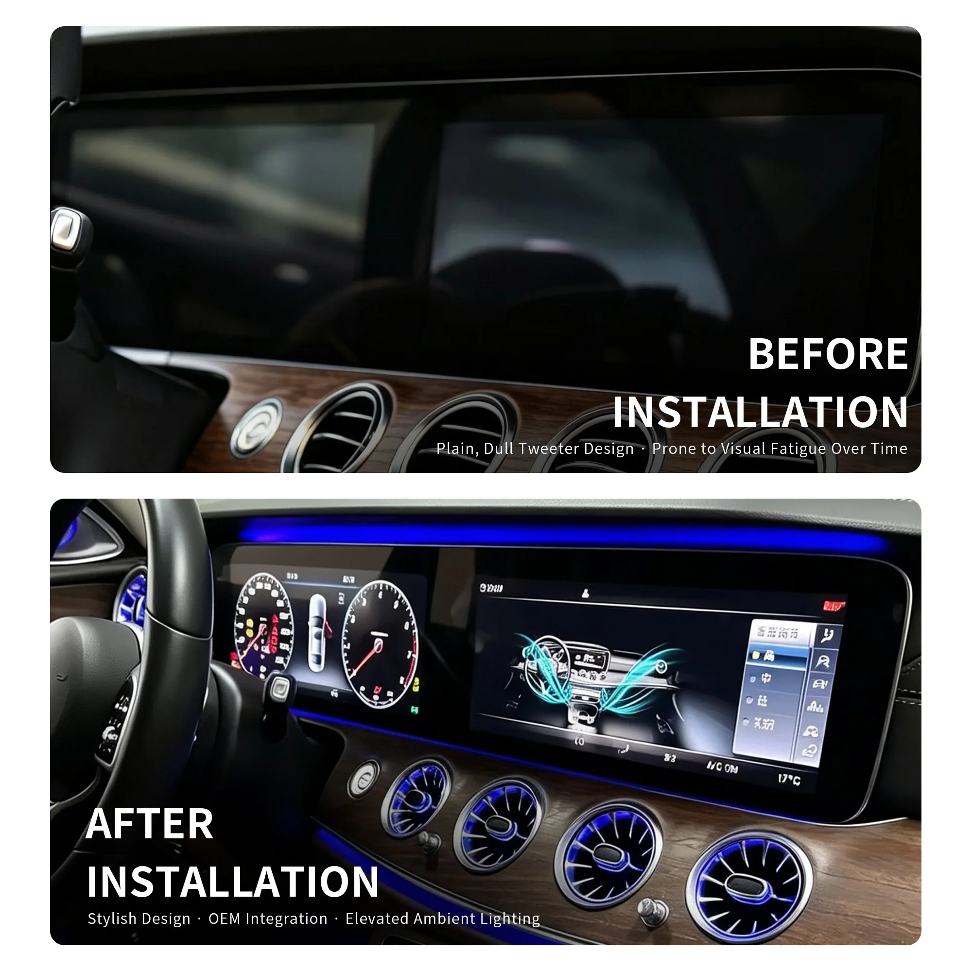 Car Instrument LCD Screen Ambient Light 64 Colors Dashboard LED Atmosphere Lamp for Mercedes-Benz E-Class W213 2016-2023