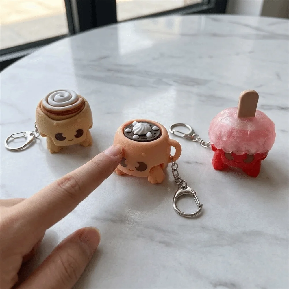 Creative 3D Printed Cartoon Fidget Keychain Funny Plastic Button Press Click Keyring Simulation Sensory Clicker Children Gifts