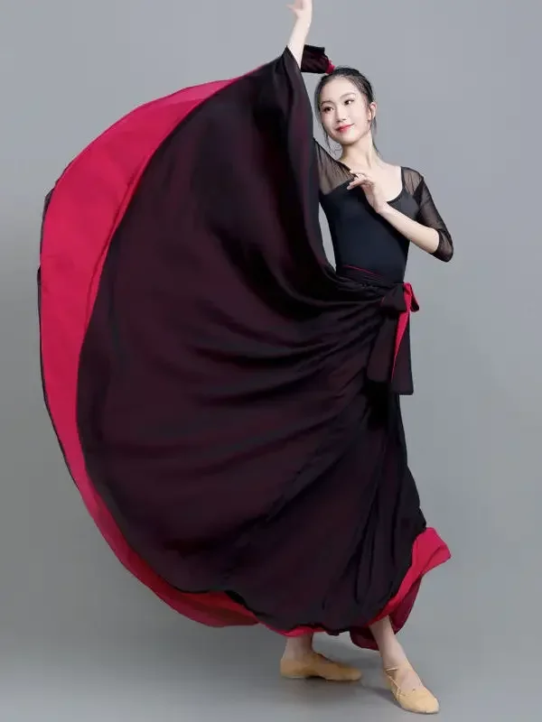 Flamenco Skirt For Women Spanish Dance Skirt Belly Dance Long Dress Big Swing Skirt Gradient Color Performance Gypsy