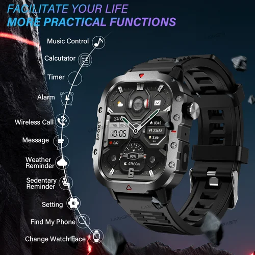Imagen 2 del producto KESHUYOU Reloj inteligente para deportes al aire libre Pantalla HD de 2,01 pulgadas Linterna LED Reloj inteligente parlante Bluetooth para hombres y mujeres Regalos de vacaciones