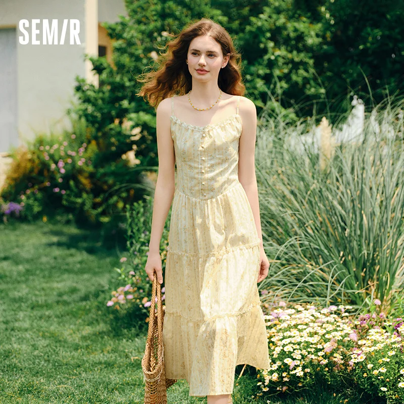 Semir Dress Women Design Sense Texture 2025 New Summer Sweet Lace Floral Suspender Dress